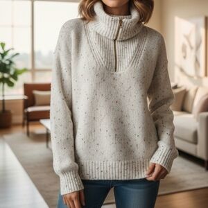 Cozy Soft Zipper Cowl Neck Shrug Cream Fleck Sweater Medium C & C CaliFornia